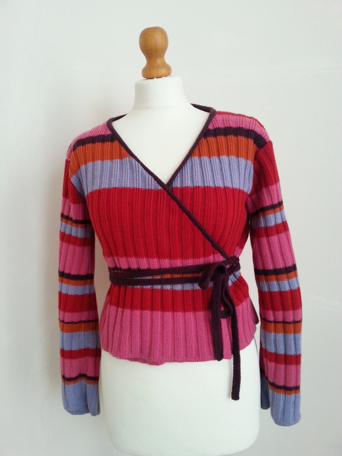 striped, ribbed wrap-over jacket